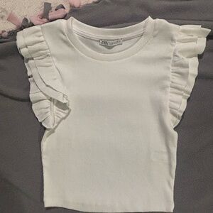 Zara Cream Ruffle Sleeve Tee